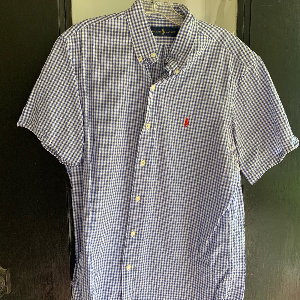 Navy and white checked Ralph Lauren polo